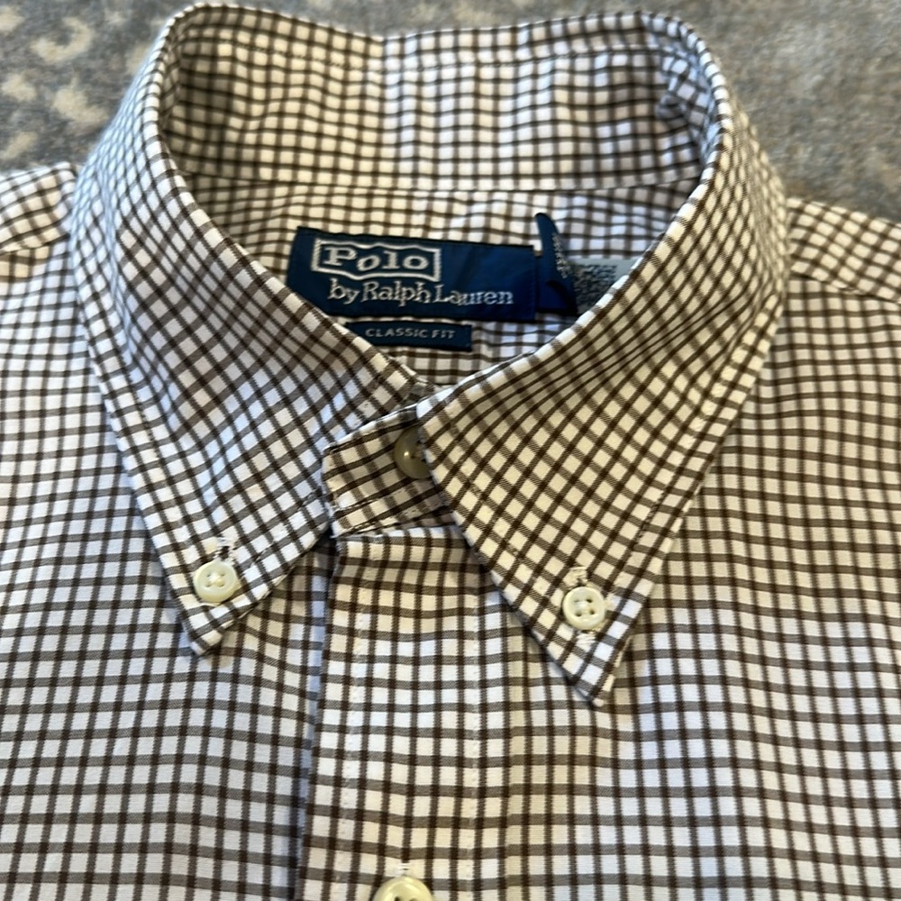 RALPH LAUREN BROWN AND WHITE CHECKERED SIZE M SHIRT